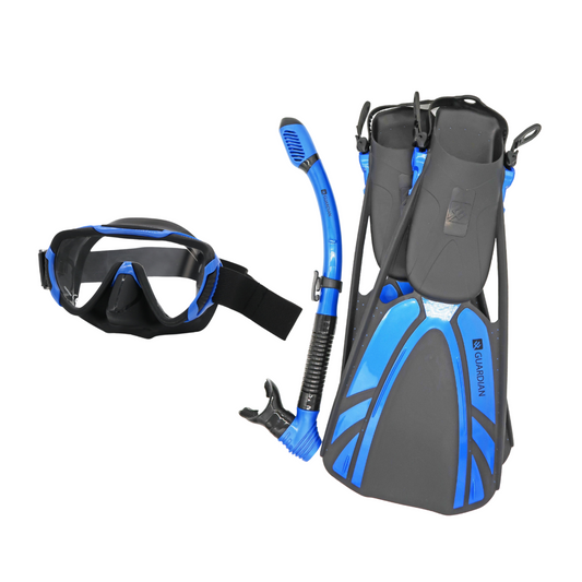 Sets MAMBO Adult Dry Set BLUE BLACK CLEAR GUARDIAN WATER SPORTS Snorkeling, Scuba Diving, Swimming, Professional Gear, Marine Grade. Ocean, Sea