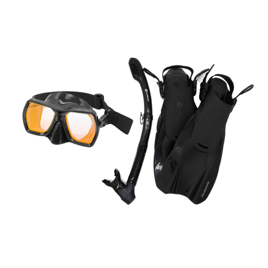 Sets MONTEREY BLAZE Adult Set BLACK AMBER MIRROR GUARDIAN WATER SPORTS Snorkeling, Scuba Diving, Swimming, Professional Gear, Marine Grade. Ocean, Sea