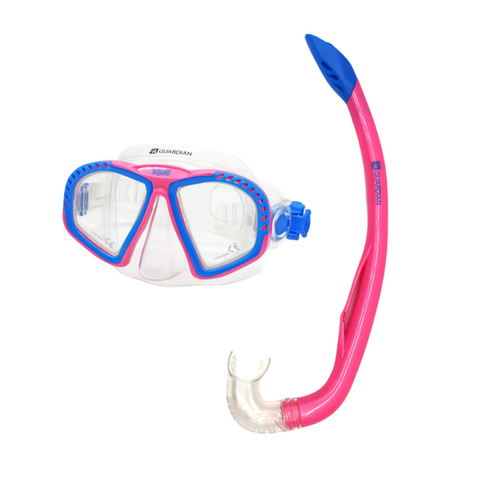 Combos SQUID Youth Combo V22 PINK LIGHT BLUE CLEAR GUARDIAN WATER SPORTS Snorkeling, Scuba Diving, Swimming, Professional Gear, Marine Grade. Ocean, Sea